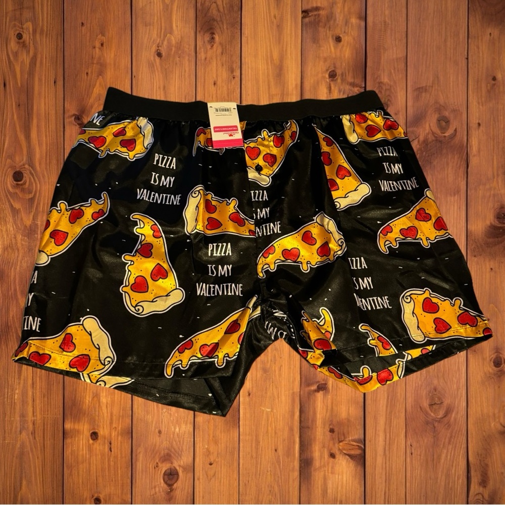 Men’s Pizza Is My Valentine Pajamas Boxers Valentines Day Cute Heart Underwear